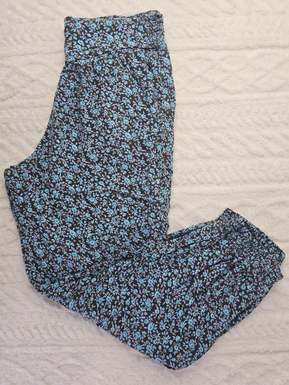 Aerie Homebody Jogger Pants Blue Floral High Rise Ankle Boho Cottage M
